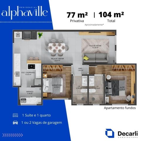 ALPHAVILLE RESIDENCIAL - Apartamentos 77 m² e 103 m² - Centro